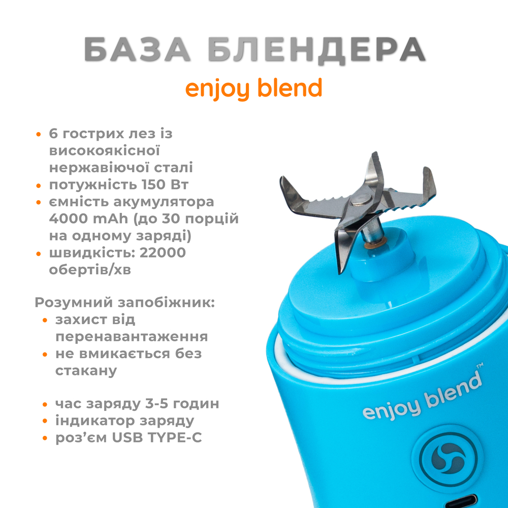 Портативний блендер Enjoy Blend 63738318 блакитного кольору — фото 7