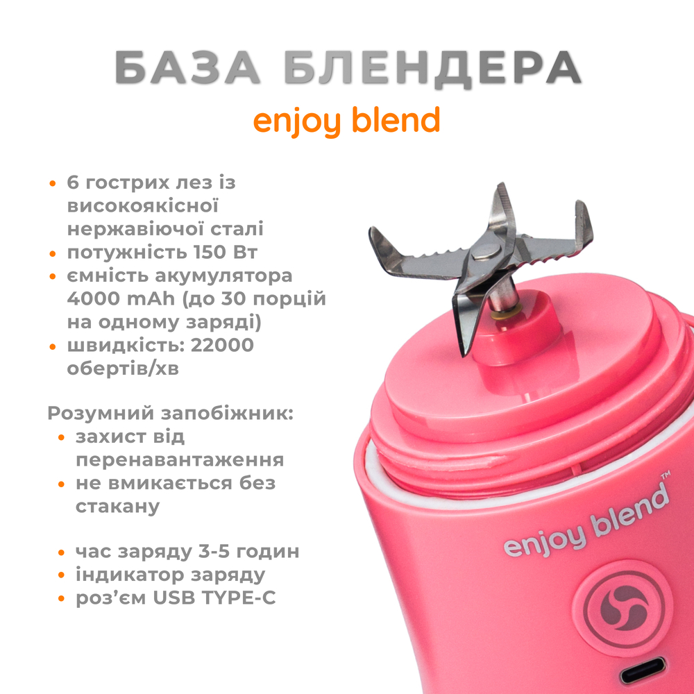 Портативний блендер Enjoy Blend 63738399 рожевий — фото 6