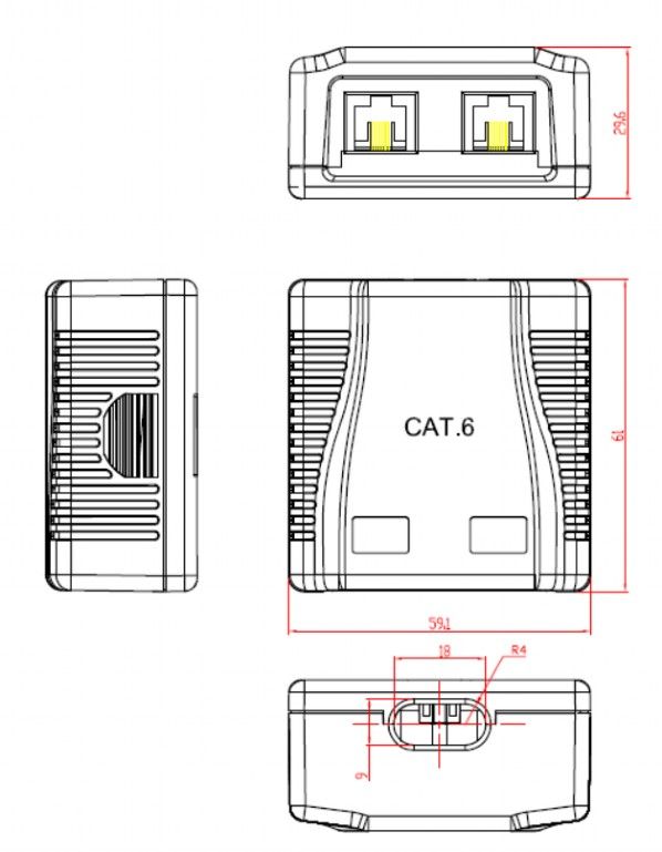 Розетка на 2 порти з екраном RJ-45, 5 Е cat, зовнішня Cablexpert — фото 3