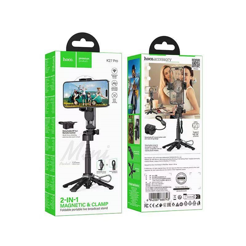 Селфі-трипод HOCO K27 Pro Magic mini live broadcast stand(pull clip+magnetic focusing version) (48cm) Black — фото 3