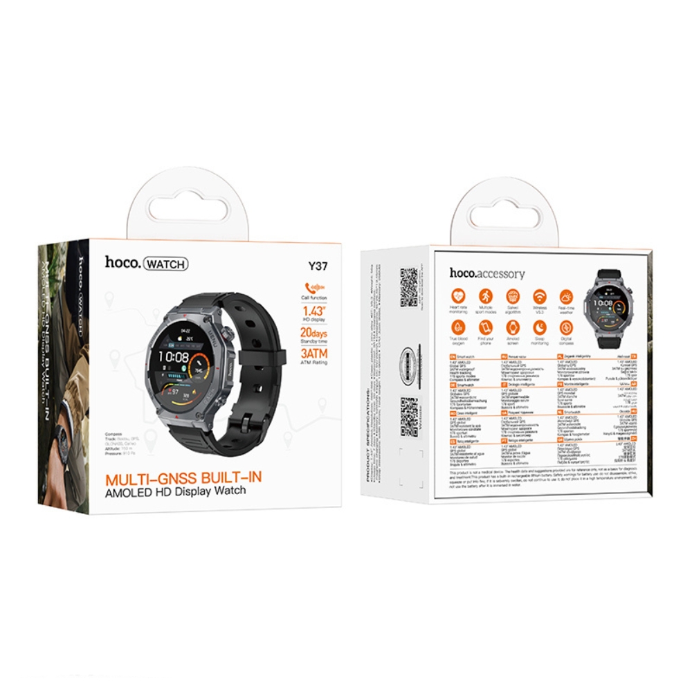 Смарт-годинник HOCO Y37 AMOLED 36mm. 520 mAh. GPS sports watch(call version) Black — фото 3
