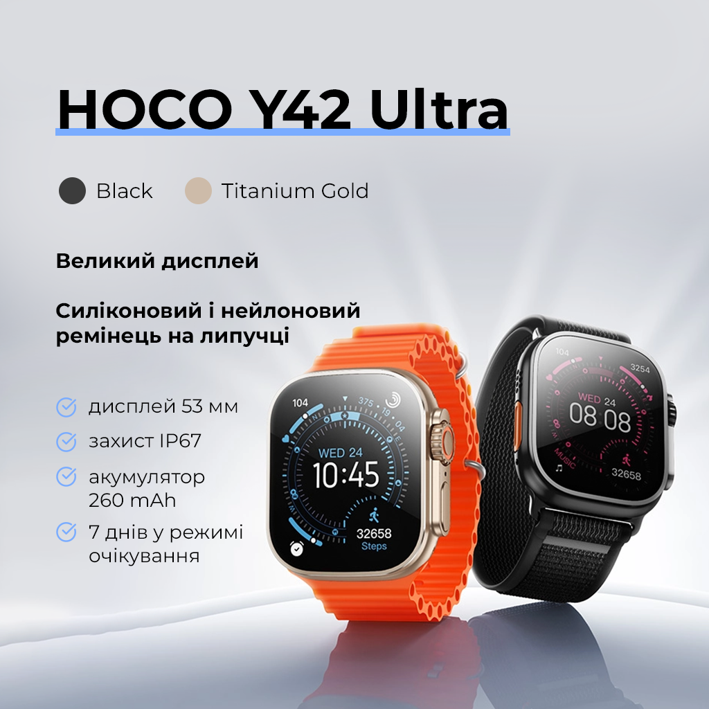 Смарт-годинник Hoco Y42 Ultra 53mm. 260 mAh. IP67 Smart watch(call — фото 8
