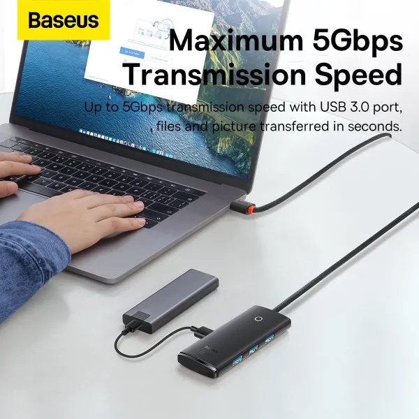 USB-хаб Baseus Lite Series 4-Port Type-C HUB Adapter (Type-C to USB 3.0*4 ) 1m Black — фото 10