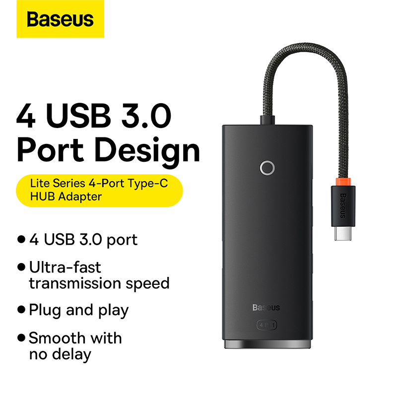 USB-хаб Baseus Lite Series 4-Port Type-C HUB Adapter (Type-C to USB 3.0*4) 25cm Black — фото 12