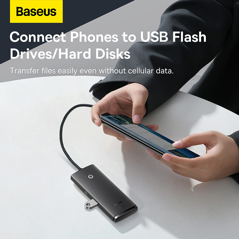 USB-хаб Baseus Lite Series 4-Port Type-C HUB Adapter (Type-C to USB 3.0*4) 25cm Black — фото 14