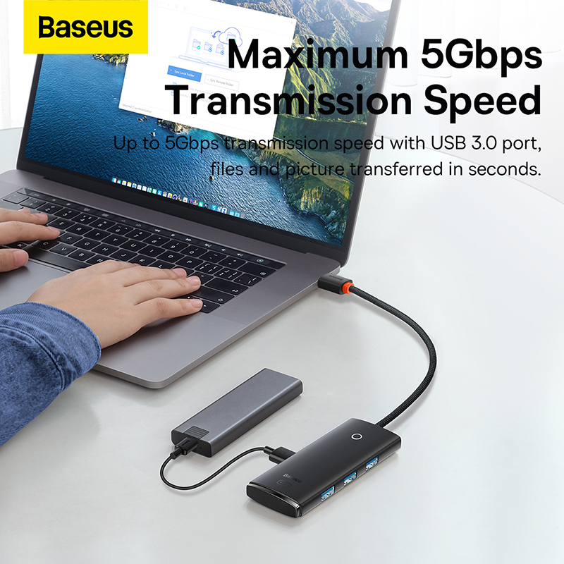 USB-хаб Baseus Lite Series 4-Port Type-C HUB Adapter (Type-C to USB 3.0*4) 25cm Black — фото 15