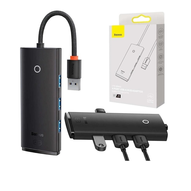 USB-хаб Baseus Lite Series 4-Port USB-A HUB Adapter (USB-A to USB 3.0*4) 25cm Black — фото 7