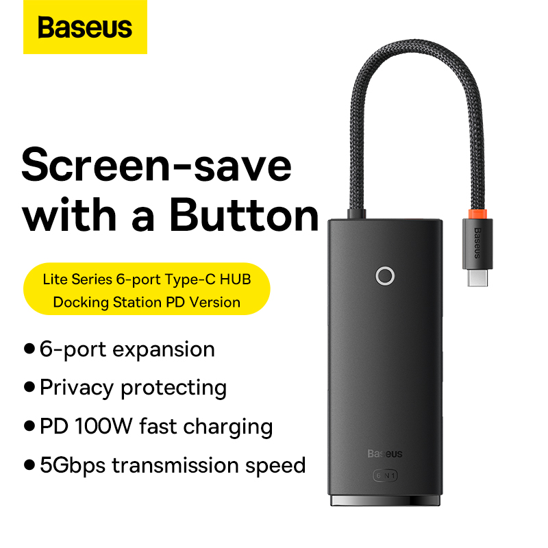 USB-хаб Baseus Lite Series 6-Port Type-C HUB Docking Station (Type-C to HDMI+USB3.0*2+PD+SD/TF) Black — фото 11
