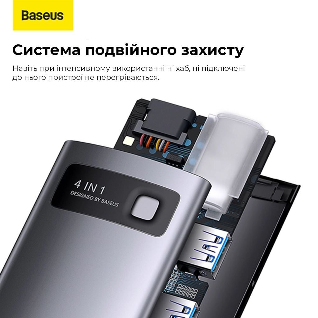 USB-хаб Baseus Metal Gleam Series 4-in-1 Multifunctional Type-C HUB Docking Station Gray(Type-C to USB3.0*4) — фото 13