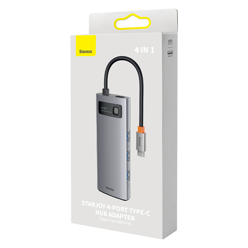 USB-хаб Baseus Metal Gleam Series 4-in-1 Multifunctional Type-C HUB Docking Station Gray(Type-C to USB3.0*4) — фото 3