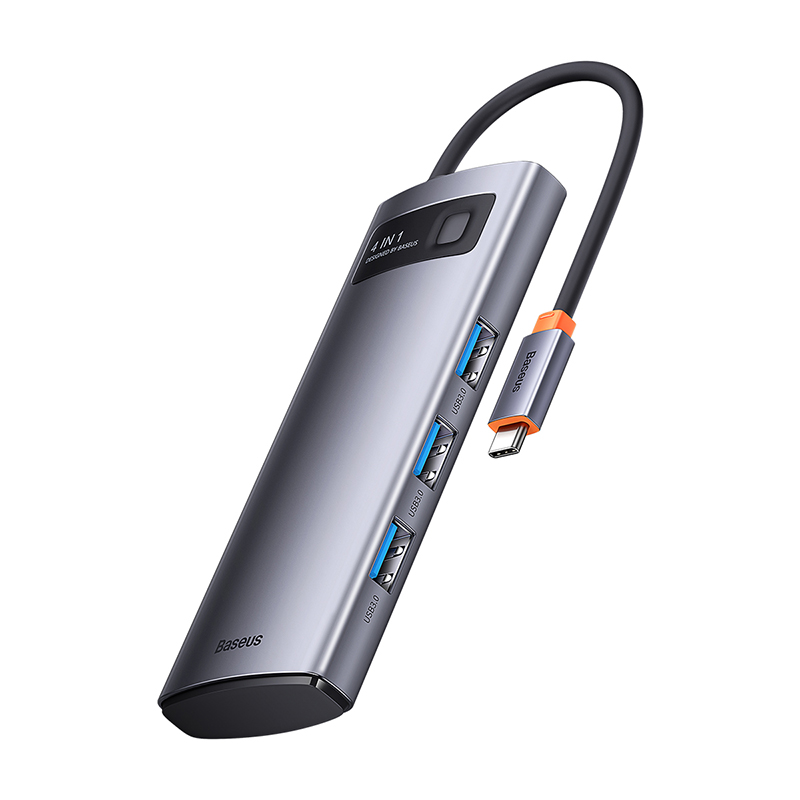 USB-хаб Baseus Metal Gleam Series 4-in-1 Multifunctional Type-C HUB Docking Station Gray(Type-C to USB3.0*4) — фото 6