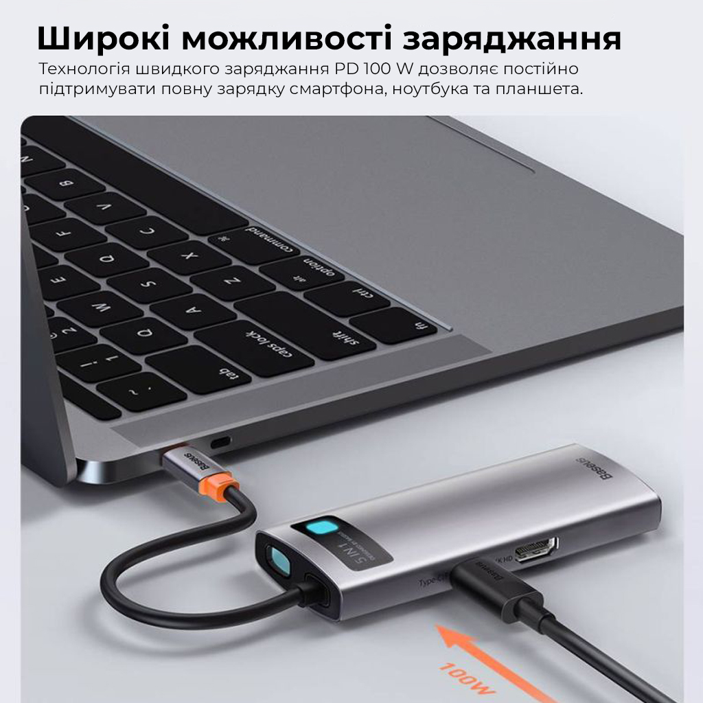 USB-хаб Baseus Metal Gleam Series 5-in-1 Multifunctional (Type-C to HDMI*1+USB3.0*3+PD*1) — фото 17