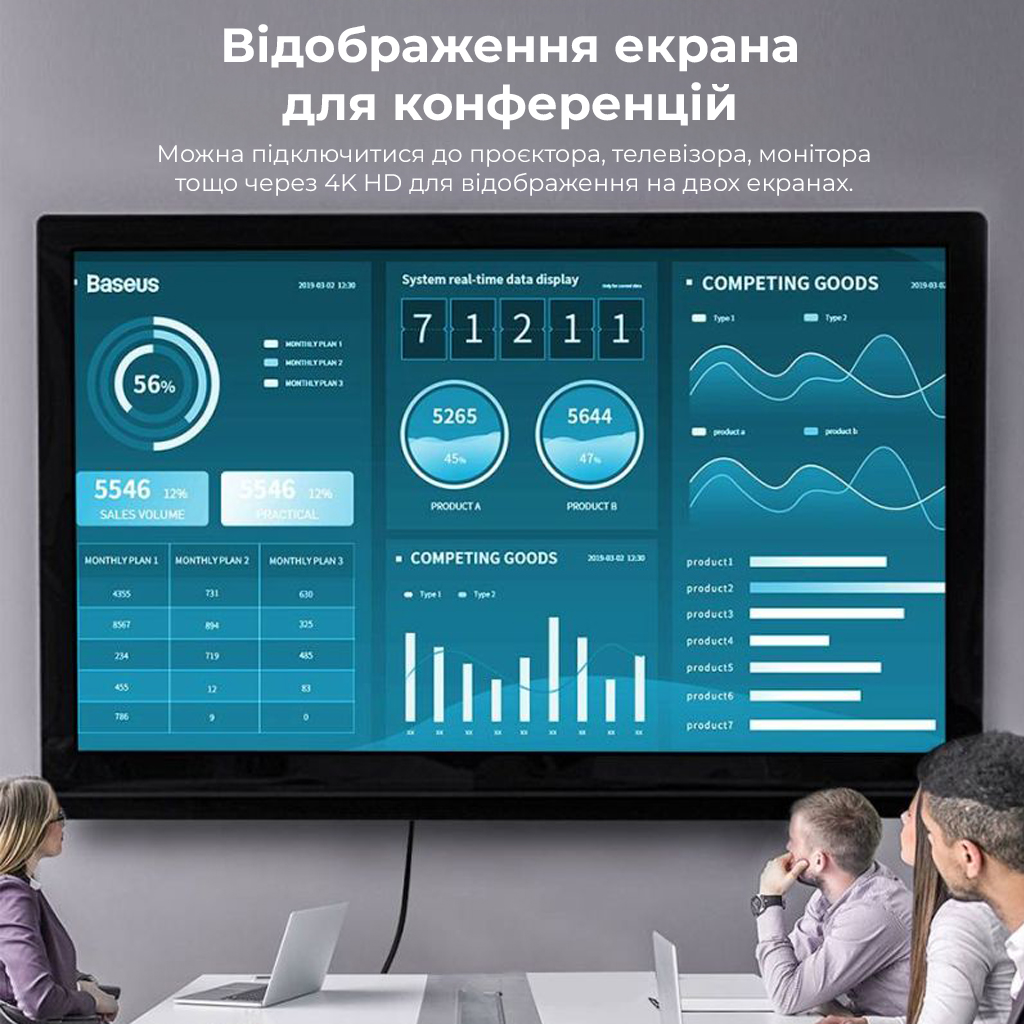 USB-хаб Baseus Metal Gleam Series 5-in-1 Multifunctional (Type-C to HDMI*1+USB3.0*3+PD*1) — фото 19