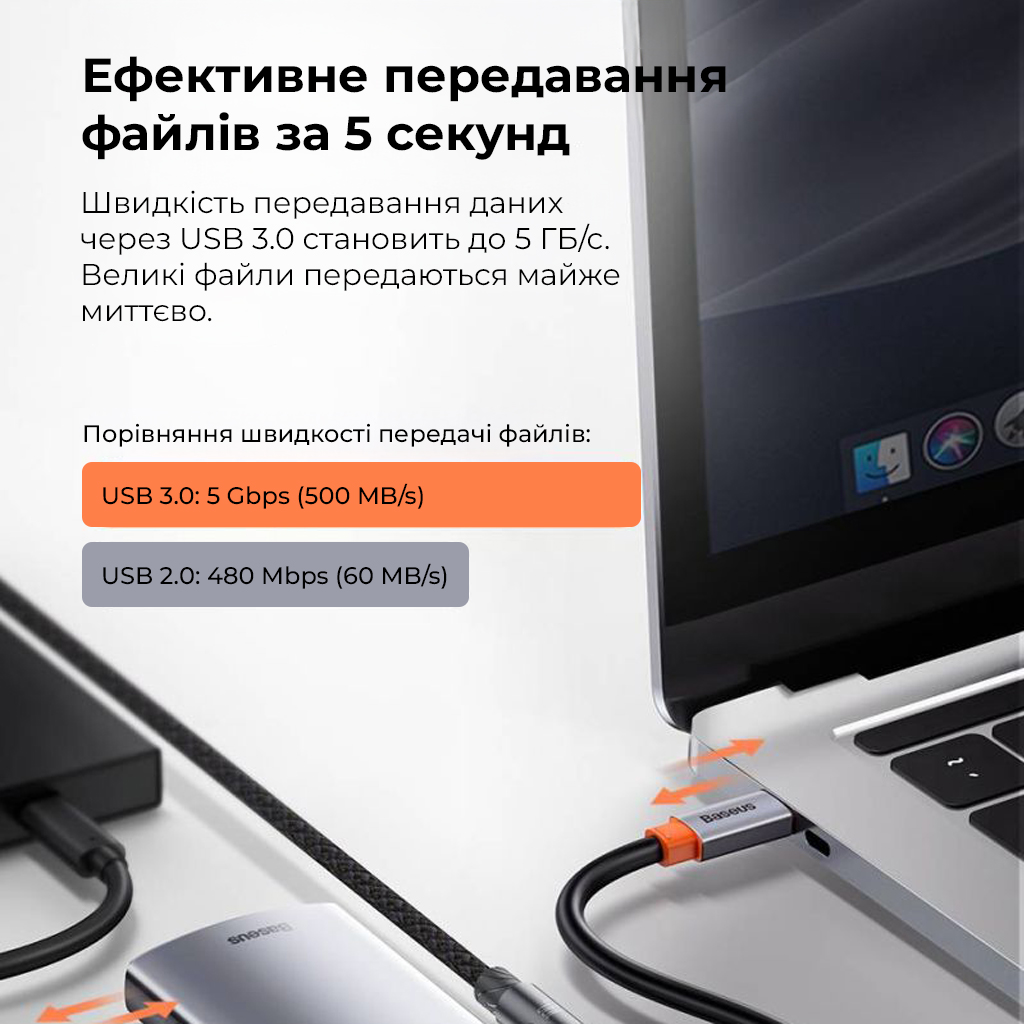 USB-хаб Baseus Metal Gleam Series 5-in-1 Multifunctional (Type-C to HDMI*1+USB3.0*3+PD*1) — фото 21