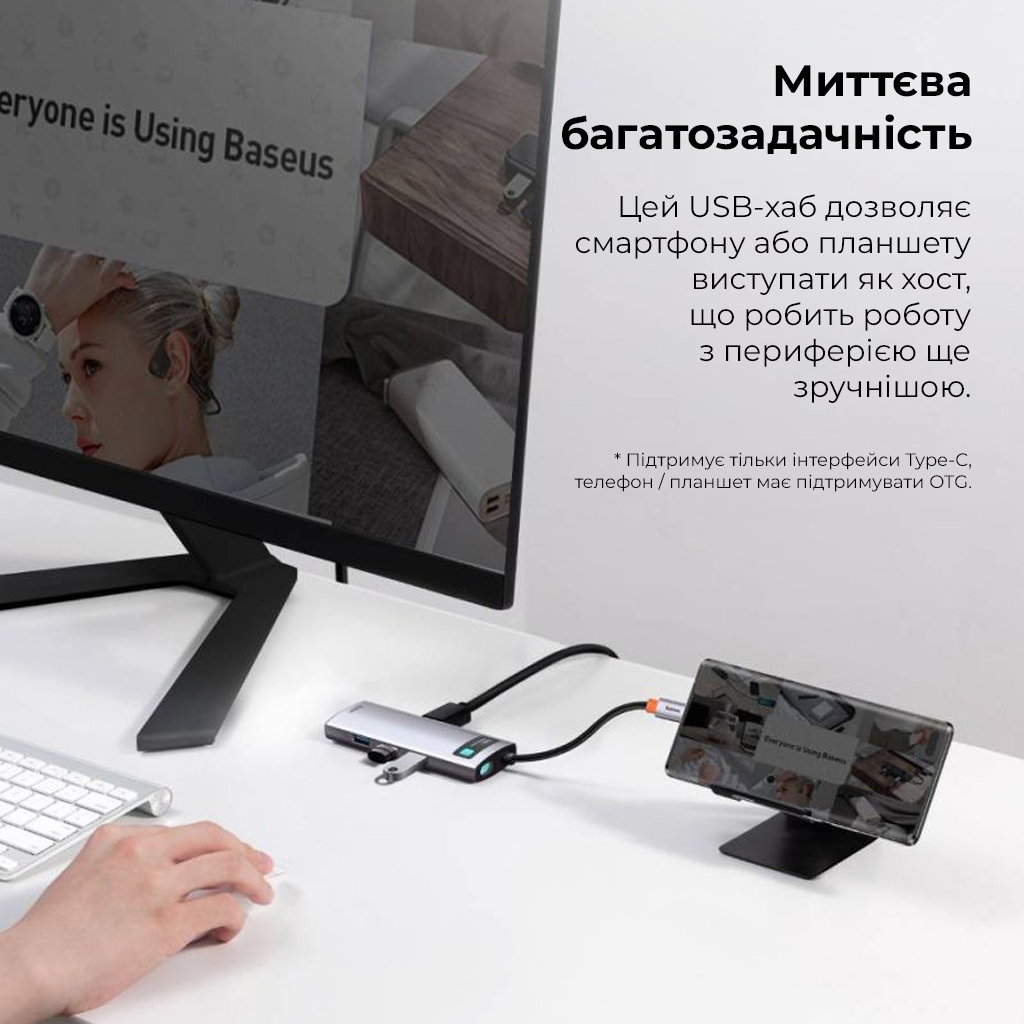 USB-хаб Baseus Metal Gleam Series 5-in-1 Multifunctional (Type-C to HDMI*1+USB3.0*3+PD*1) — фото 23