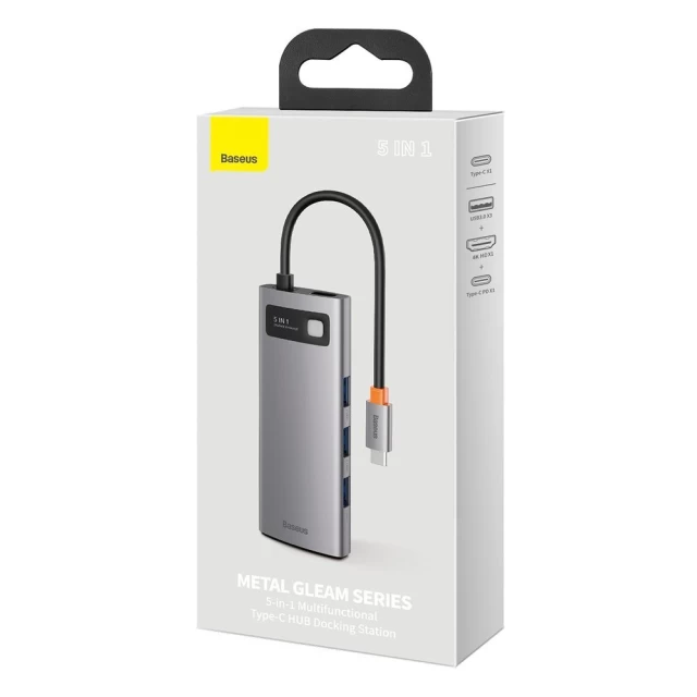 USB-хаб Baseus Metal Gleam Series 5-in-1 Multifunctional (Type-C to HDMI*1+USB3.0*3+PD*1) — фото 3