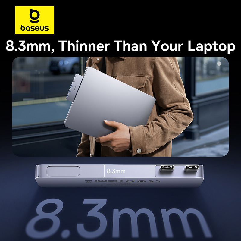 USB-хаб Baseus UltraJoy Series 5-Port HUB Space Grey (USB-C*2 to USB-C 40Gbps*1+HDMI 4K@30Hz*1+USB3.0*3) — фото 11