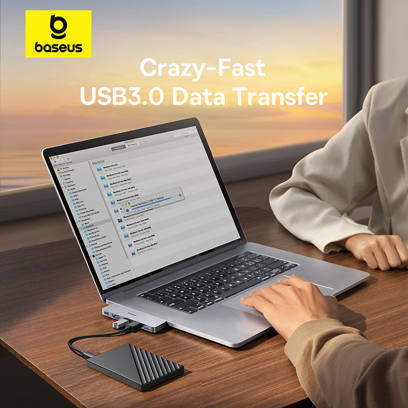 USB-хаб Baseus UltraJoy Series 5-Port HUB Space Grey (USB-C*2 to USB-C 40Gbps*1+HDMI 4K@30Hz*1+USB3.0*3) — фото 14