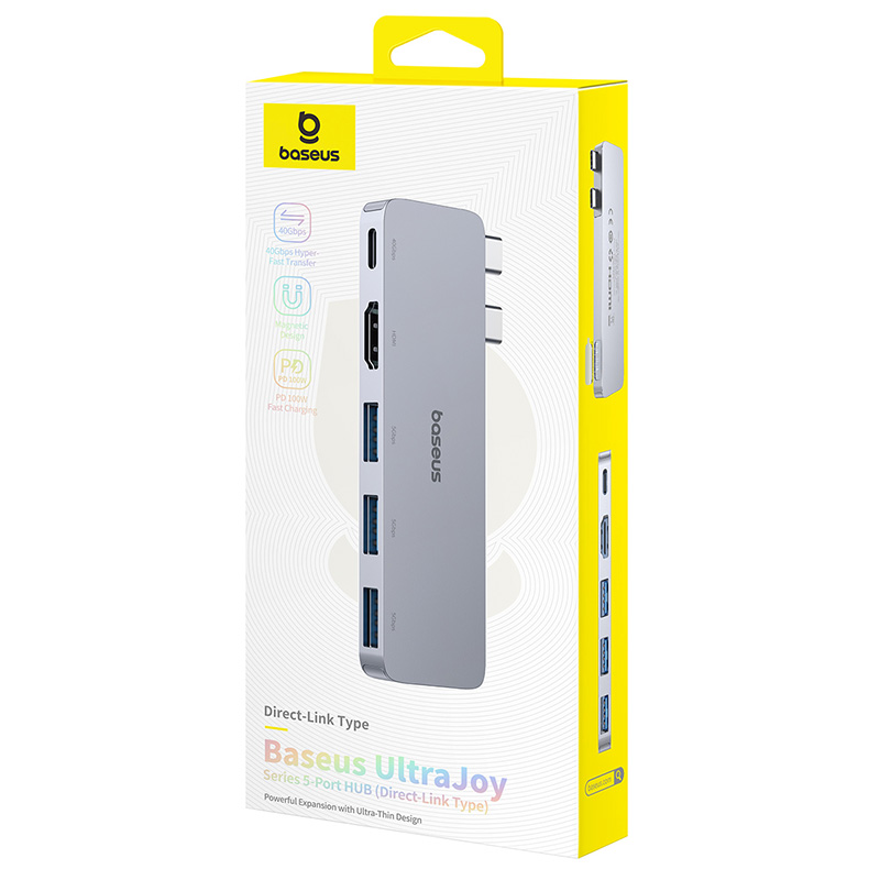 USB-хаб Baseus UltraJoy Series 5-Port HUB Space Grey (USB-C*2 to USB-C 40Gbps*1+HDMI 4K@30Hz*1+USB3.0*3) — фото 3