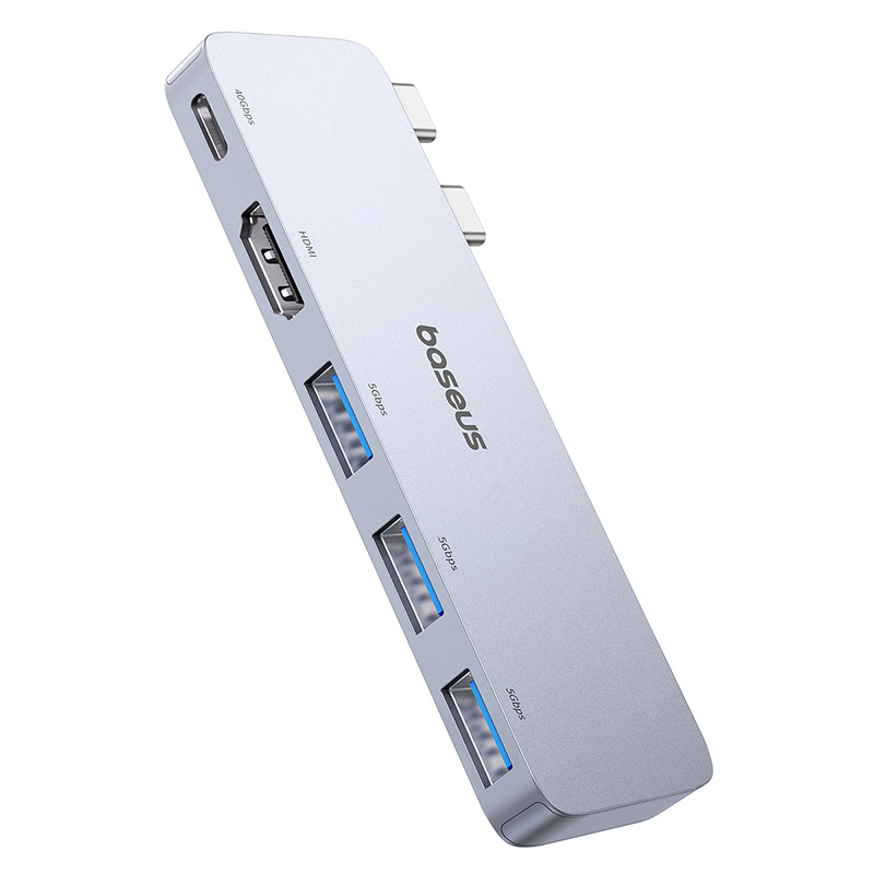 USB-хаб Baseus UltraJoy Series 5-Port HUB Space Grey (USB-C*2 to USB-C 40Gbps*1+HDMI 4K@30Hz*1+USB3.0*3) — фото 5