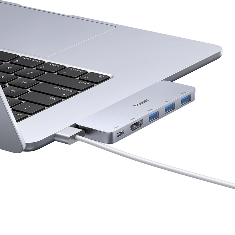 USB-хаб Baseus UltraJoy Series 5-Port HUB Space Grey (USB-C*2 to USB-C 40Gbps*1+HDMI 4K@30Hz*1+USB3.0*3) — фото 7