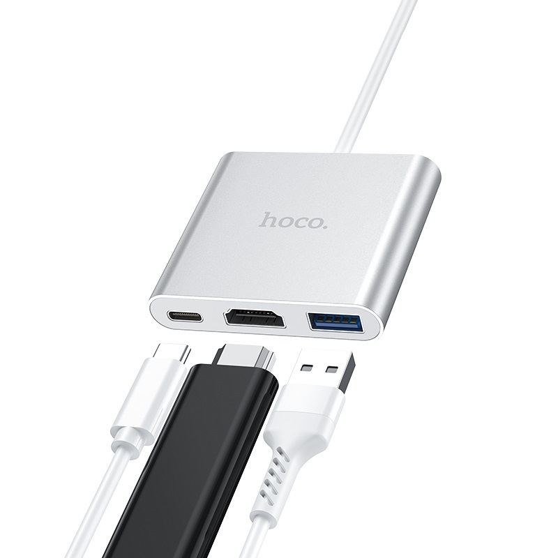 USB-хаб HOCO HB14 Easy use Type-C adapter(Type-C to USB3.0+HDMI+PD) Silver — фото 7