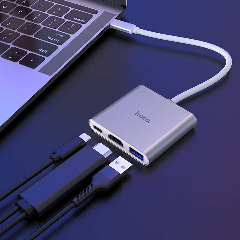 USB-хаб HOCO HB14 Easy use Type-C adapter(Type-C to USB3.0+HDMI+PD) Silver — фото 9