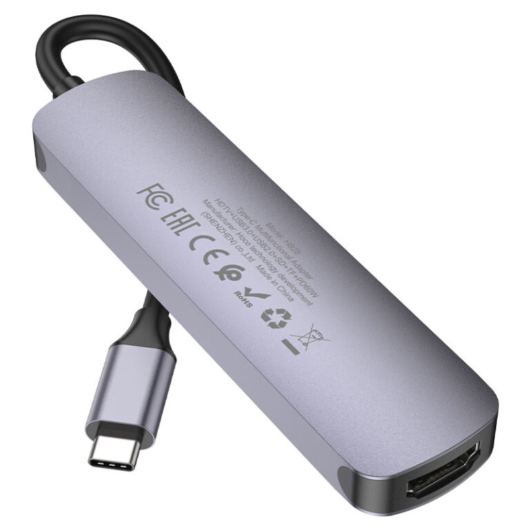 USB-хаб HOCO HB28 Type-C multi-function converter(HDTV+USB3.0+USB2.0+SD+TF+PD) Metal Gray — фото 4