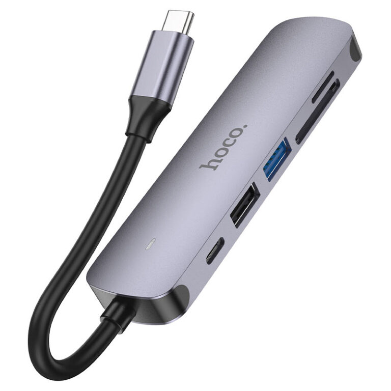 USB-хаб HOCO HB28 Type-C multi-function converter(HDTV+USB3.0+USB2.0+SD+TF+PD) Metal Gray — фото 5