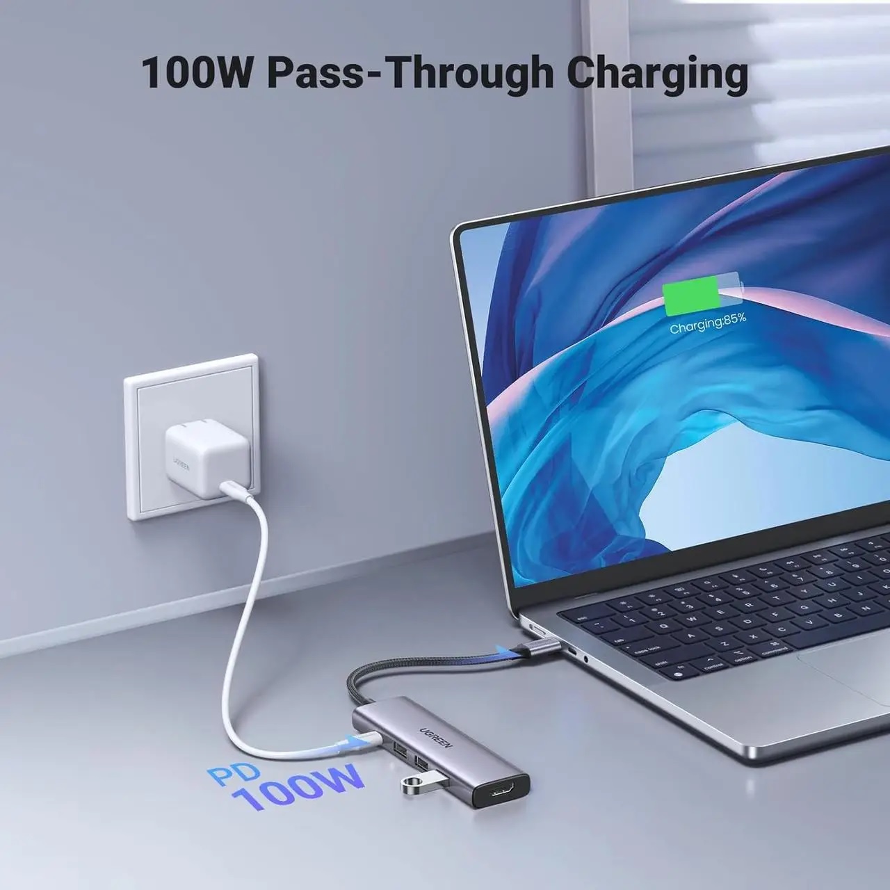 USB-хаб UGREEN CM511: Hdmi+3*USB 3.0 A+PD Power Converter — фото 5