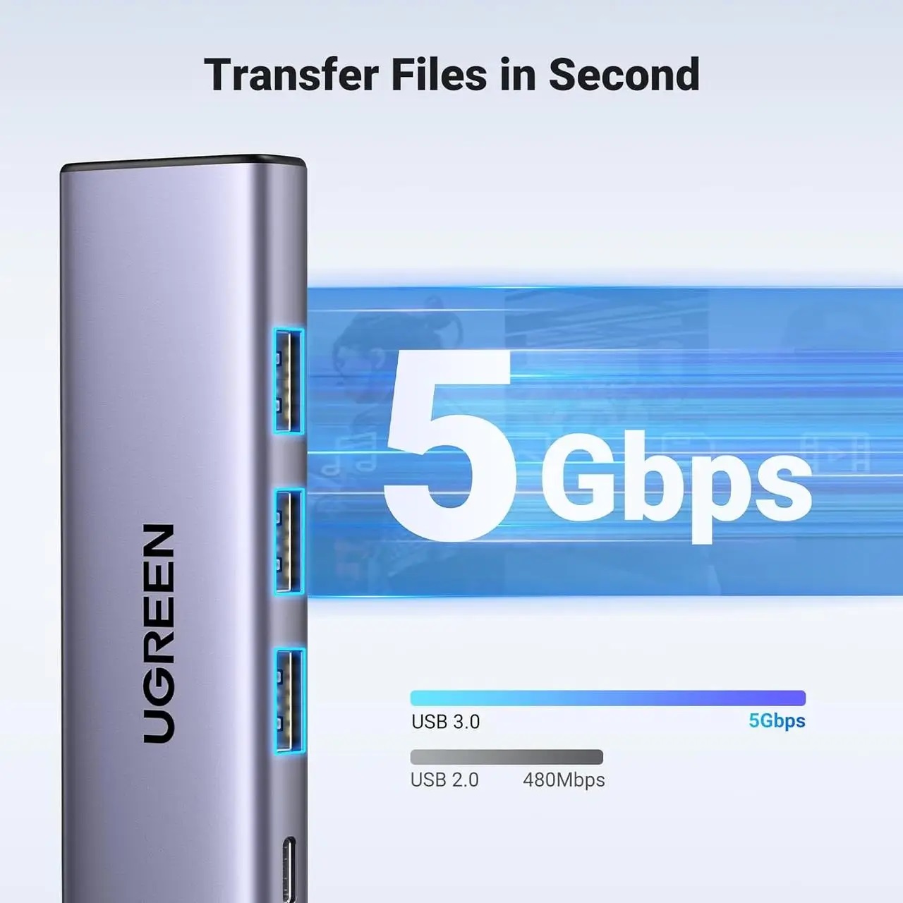 USB-хаб UGREEN CM511: Hdmi+3*USB 3.0 A+PD Power Converter — фото 6