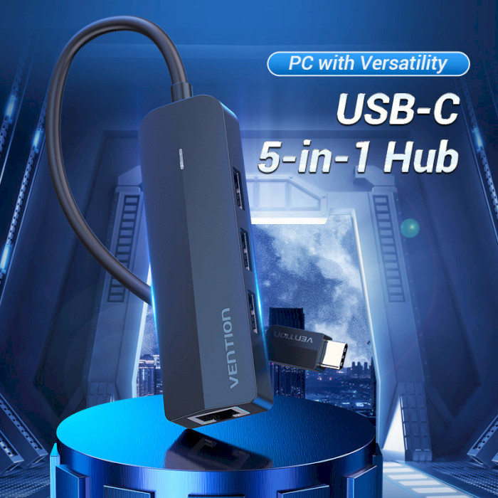USB-хаб Vention USB 3.0*3/RJ45/Micro-B для ноутбука — фото 3