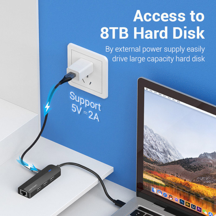USB-хаб Vention USB 3.0*3/RJ45/Micro-B для ноутбука — фото 5