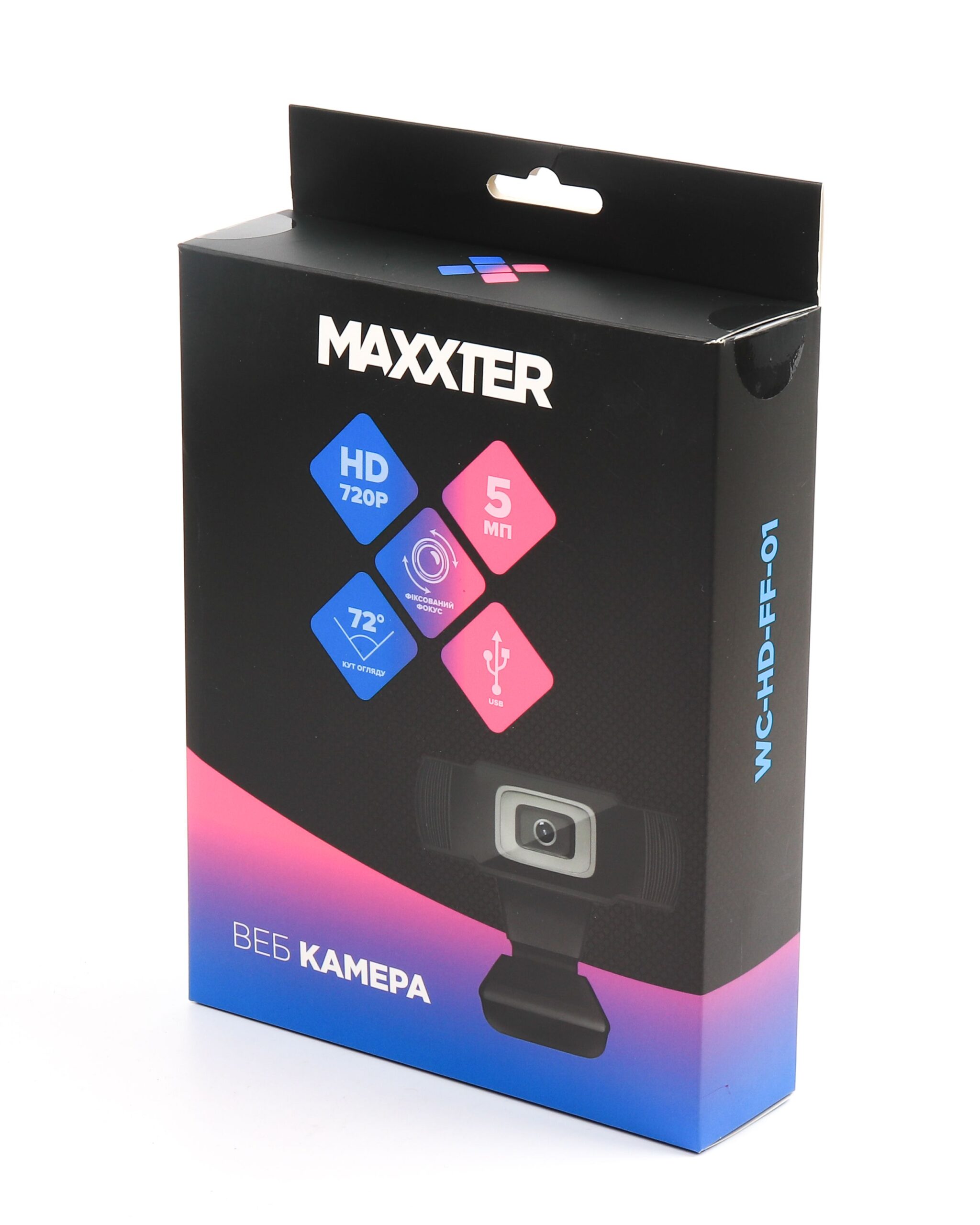Вебкамера USB 2.0, HD 1280 x 720, Fixed-Focus, чорний Maxxter — фото 4