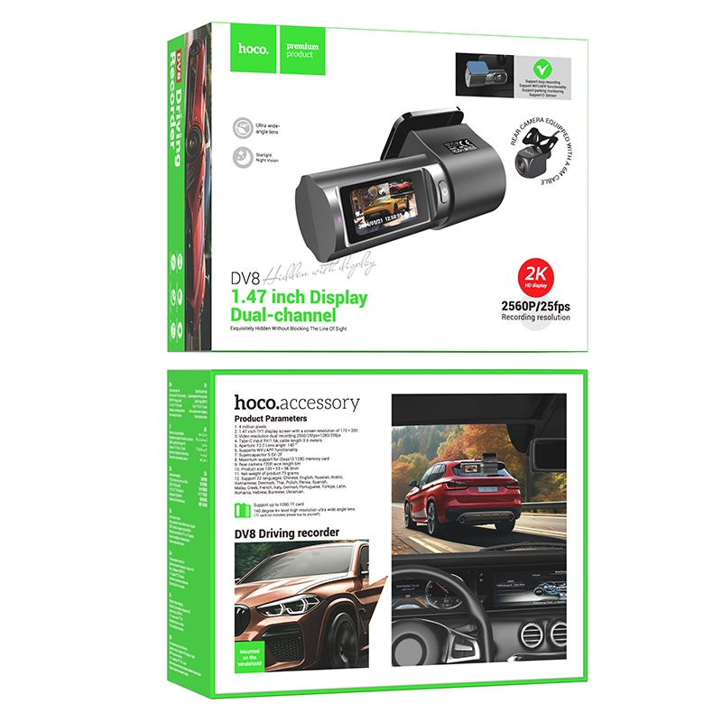 Відеореєстратор HOCO DV8 2K display hidden driving recorder(with rear camera) Black — фото 3