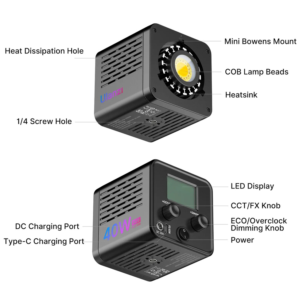 Відеосвітло Ulanzi Vijim 40W RGB COB — фото 11
