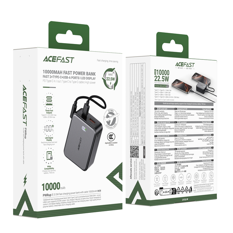 Зовнішній акумулятор ACEFAST M28 10000 мА·год з кабелем — фото 3