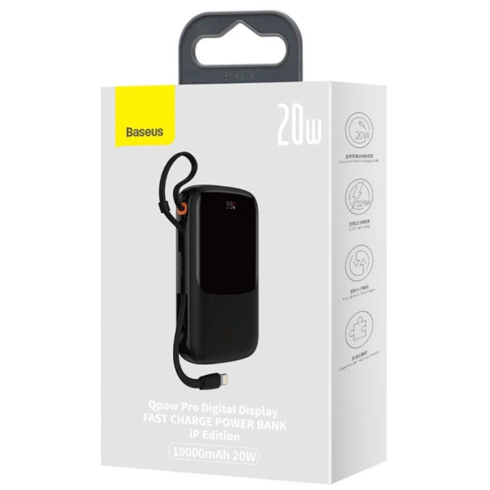Зовнішній акумулятор Baseus Qpow Pro Digital Display Fast Charge 10000mAh 20W (Type-C cable) Black — фото 3