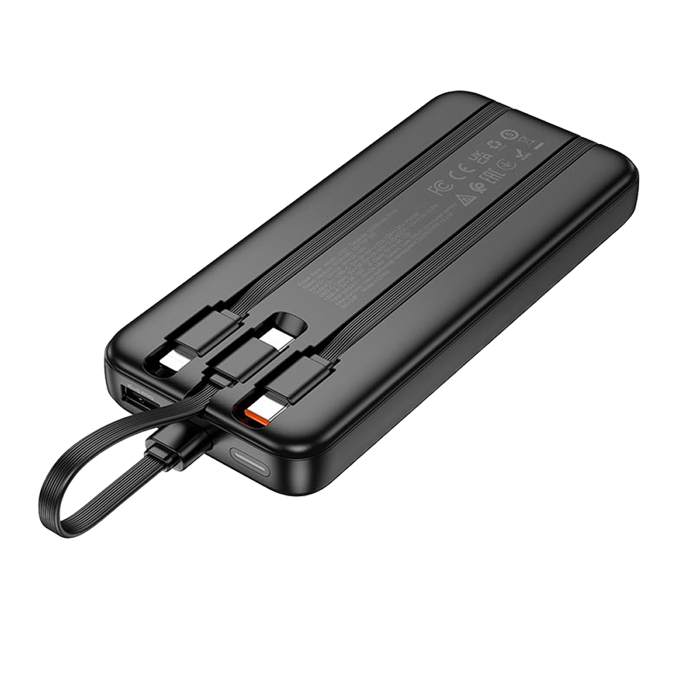 Зовнішній акумулятор HOCO J132 Sabio fully compatible power bank with 3 cables (10000mAh) Black — фото 4