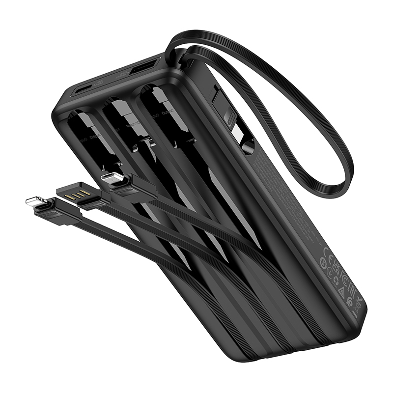 Зовнішній акумулятор HOCO J146 Night tide power bank with 4 cables (10000mAh) Black — фото 5
