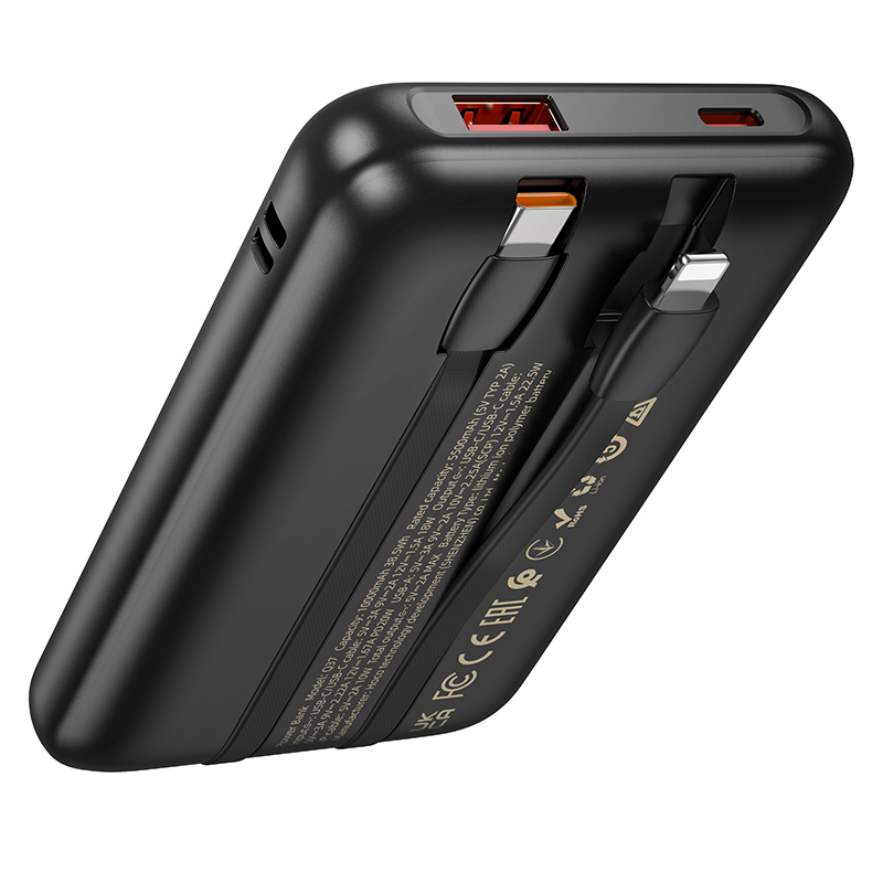 Зовнішній акумулятор HOCO Q37 Graceful 22.5W+PD20W power bank with two cables(10000mAh) Black — фото 8