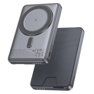 Зовнішній акумулятор Hoco Q46 Title PD20W magnetic power bank+card holder+phone holder(5000mAh) Silver Gray