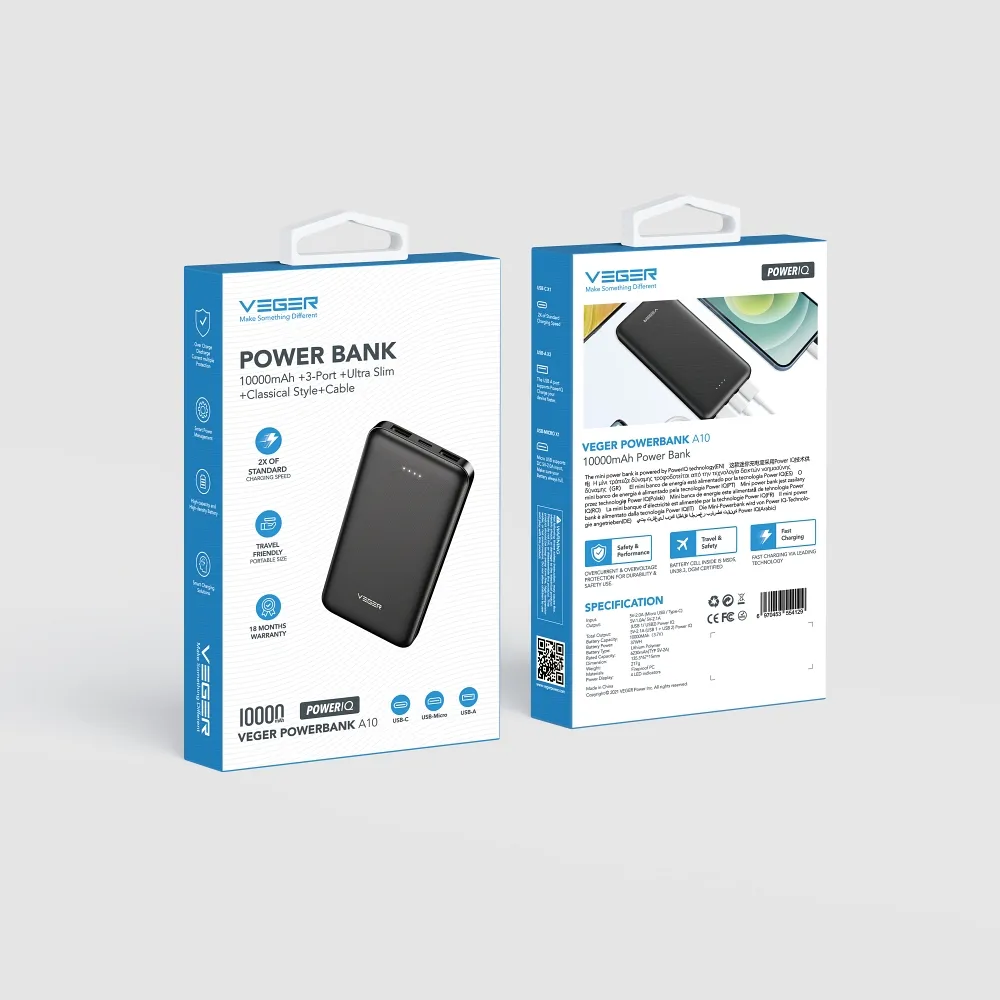 Зовнішній акумулятор VEGER 10000 mAh A10 Black — фото 3