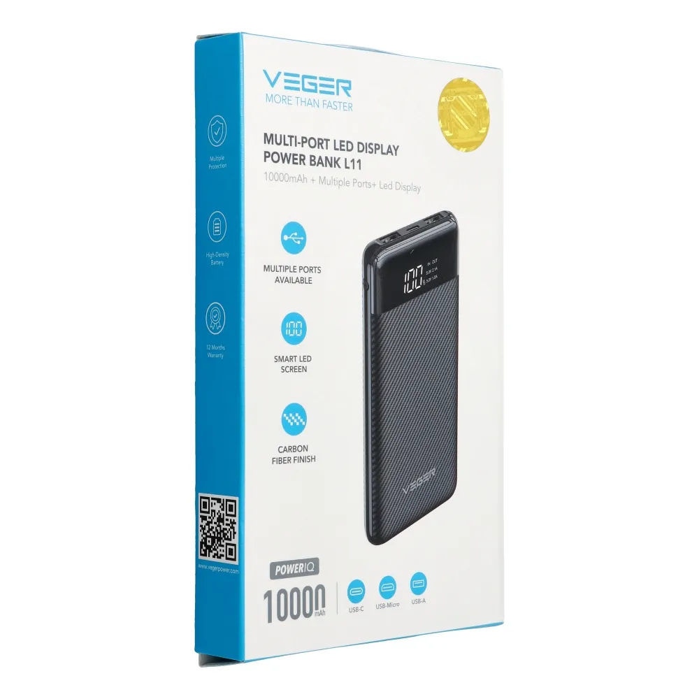 Зовнішній акумулятор VEGER 10000mAh з LCD дисплеєм — фото 3