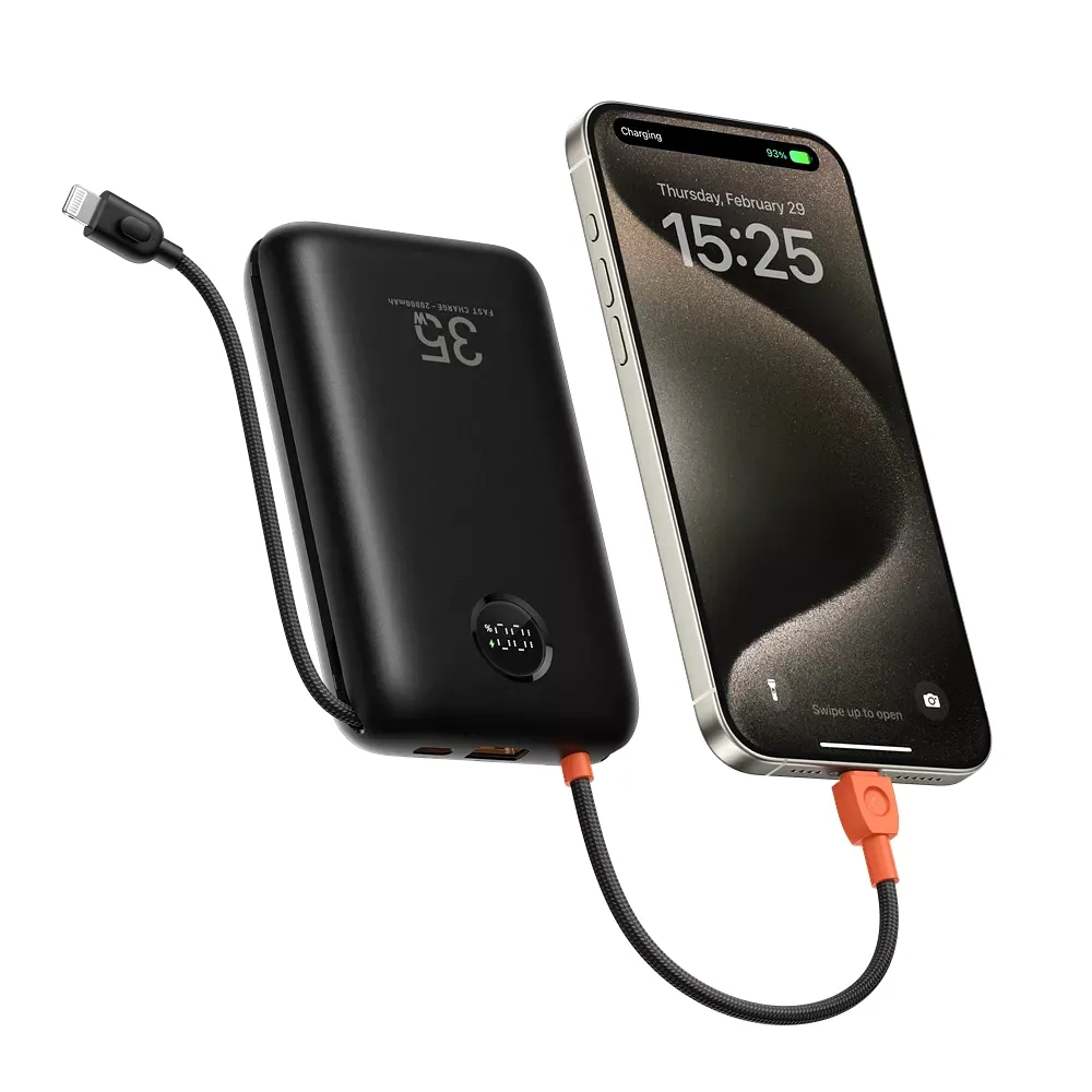 Зовнішній акумулятор VEGER 20000 mAh з інтегрованими кабелями Type C/Lightning — фото 4