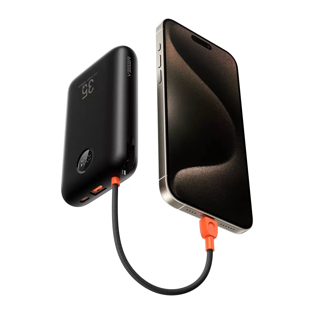 Зовнішній акумулятор VEGER 20000 mAh з інтегрованими кабелями Type C/Lightning — фото 5