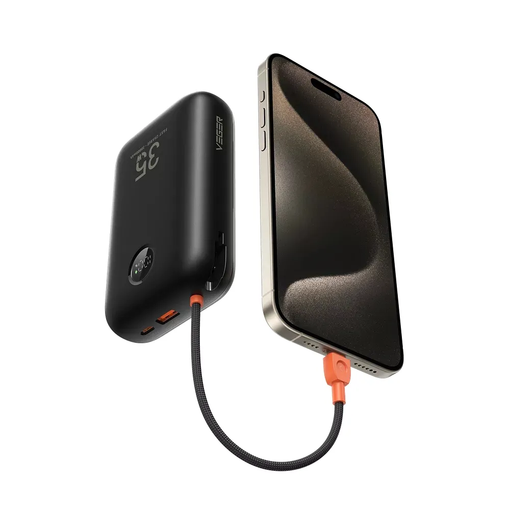 Зовнішній акумулятор VEGER Built-In 2 cables Ultra Mini 30000mAh — фото 4
