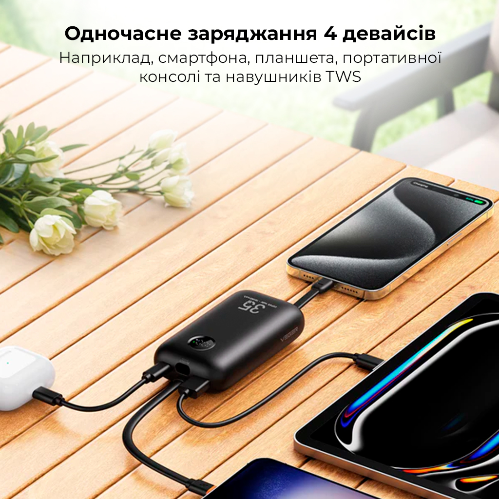 Зовнішній акумулятор VEGER K1 10000 mAh з вбудованими кабелями — фото 8