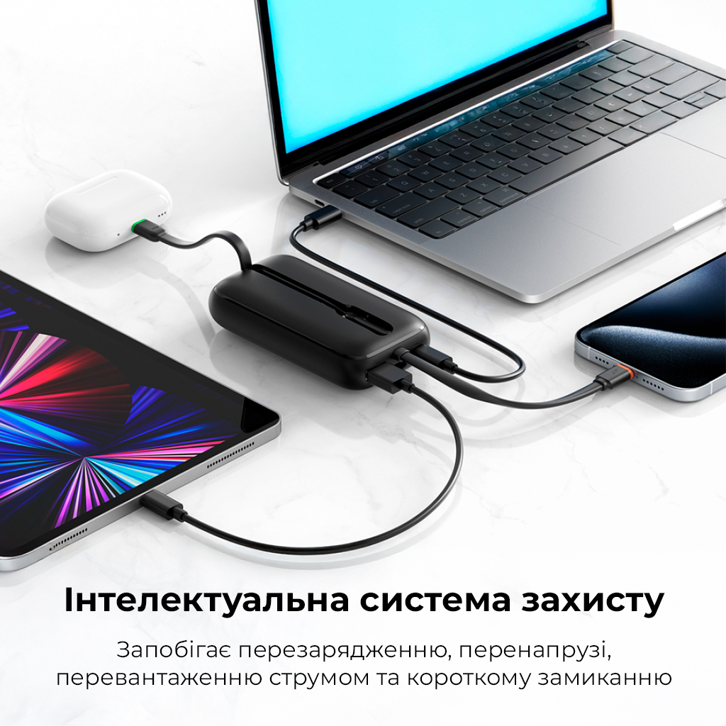 Зовнішній акумулятор VEGER K1 10000 mAh з вбудованими кабелями — фото 9
