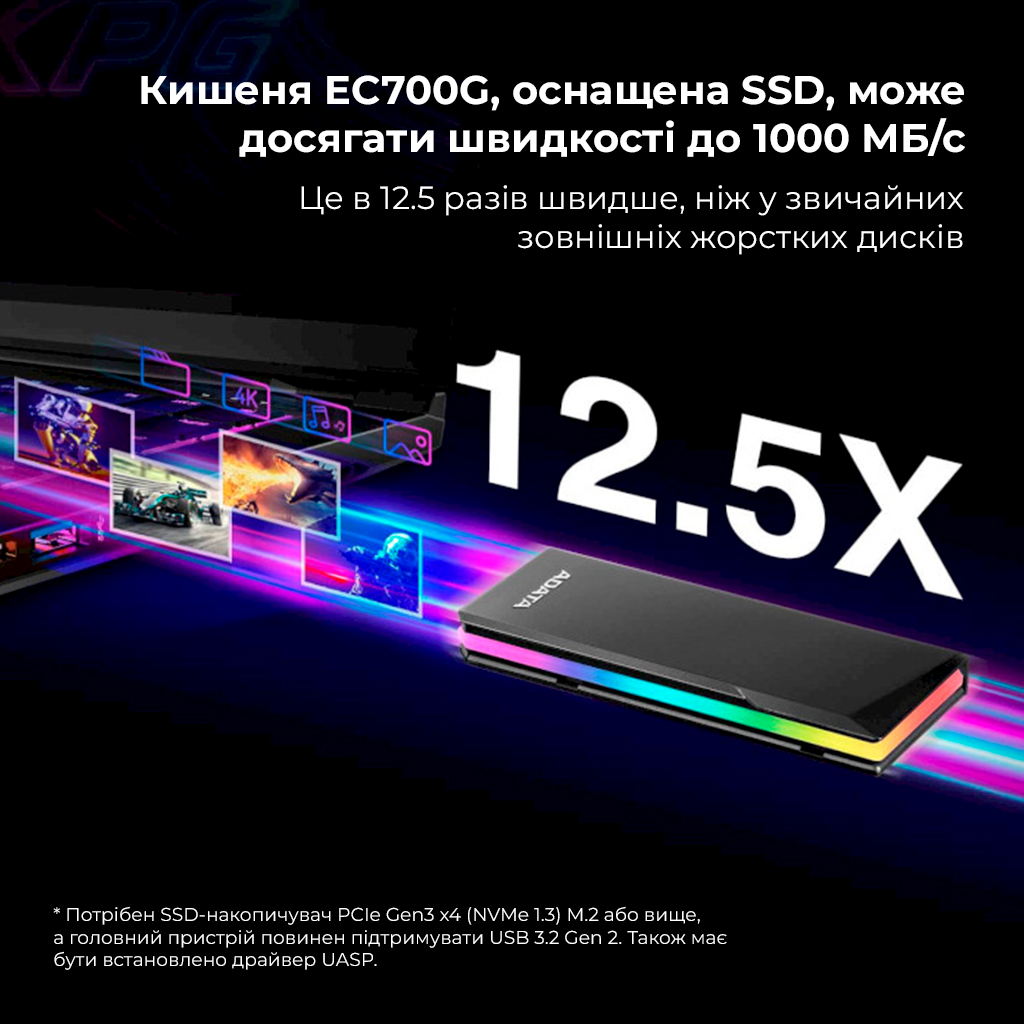 Зовнішній SSD корпус A-DATA EC700G для M.2 PCIe/Sata з RGB підсвіткою — фото 20
